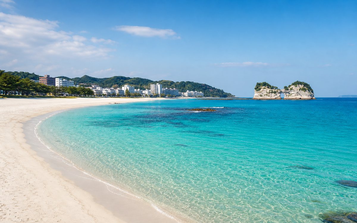 白良浜の白い砂浜と海